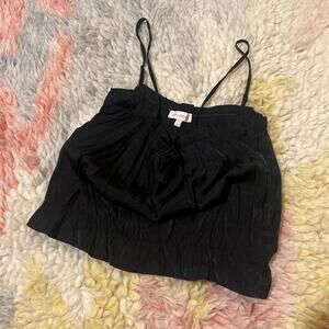 Black satin ruched cami crop top